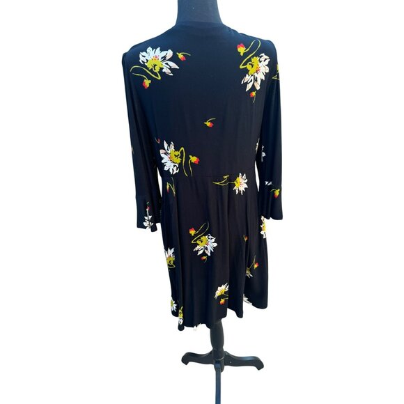 Free People Black Floral V-Neck Dress Bell Sleeves Boho Cottage Core Feminine - Picture 3 of 13